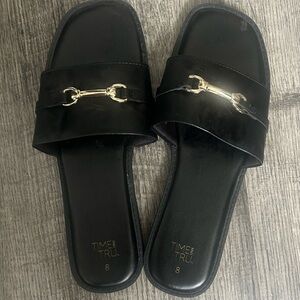 Time and Tru Black Loafers with Gold Accent